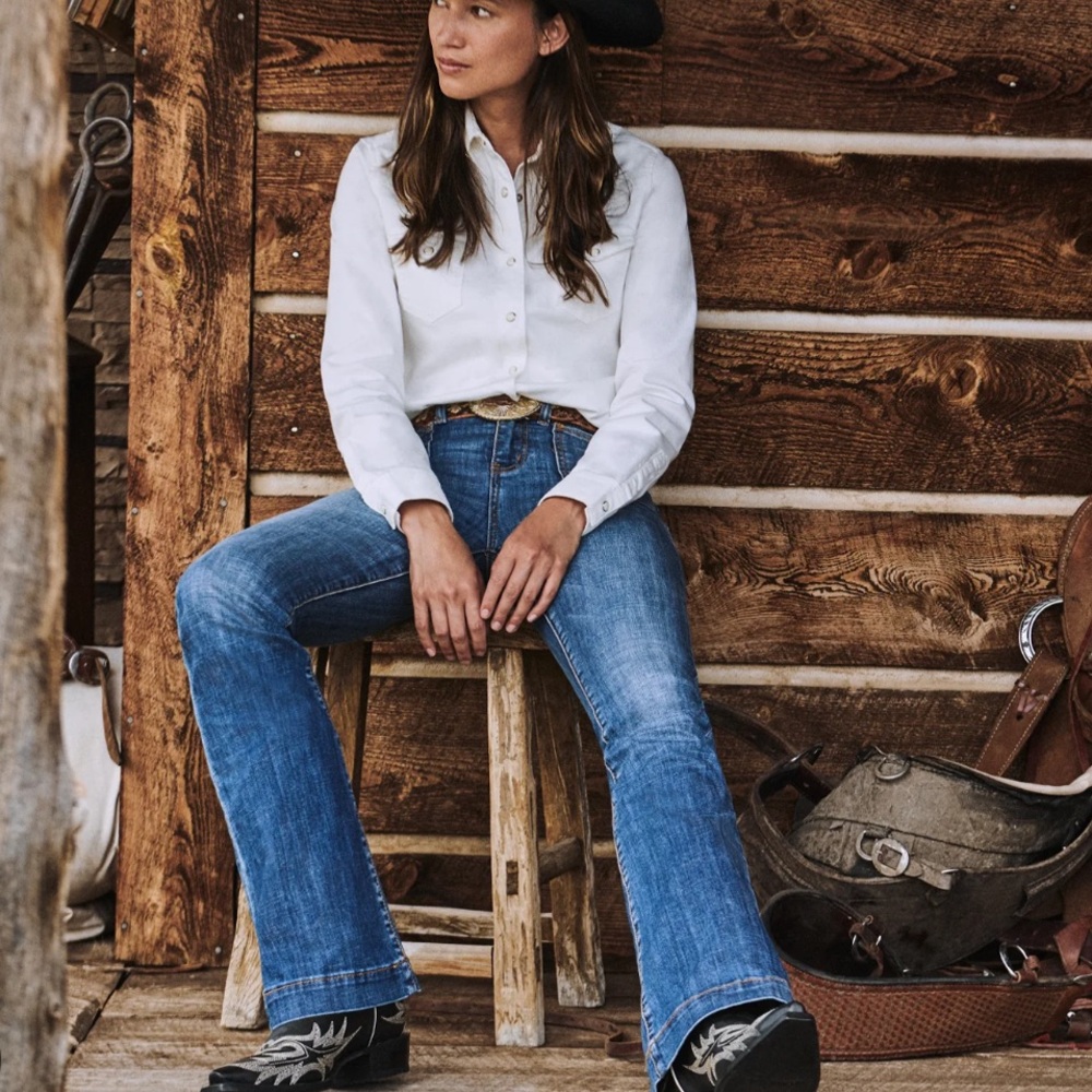 Stetson 921 High Rise Flare western cowboy blue denim jeans size 4